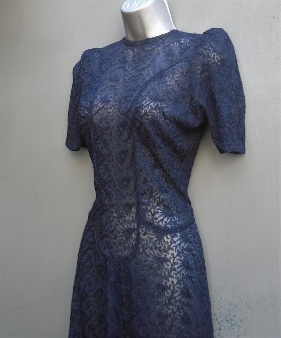 Original Vintage 1940s Handmade Dress Dark Blue L… - image 5