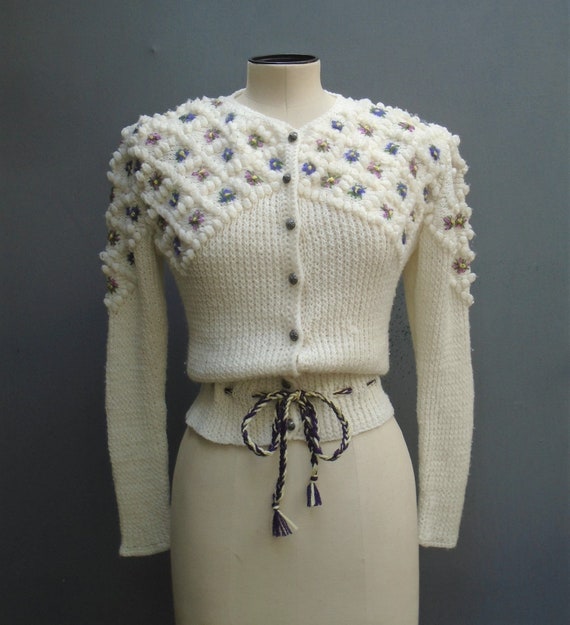 Vintage Floral Embroidered Cardigan Knitted Jacket