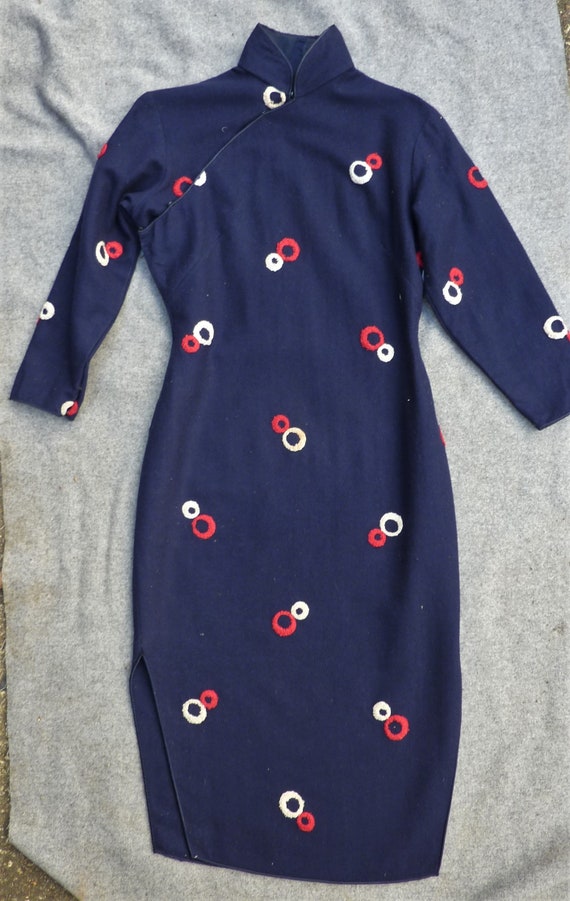 Rare Vintage 1940s Oriental Cheongsam Dress Blue … - image 7