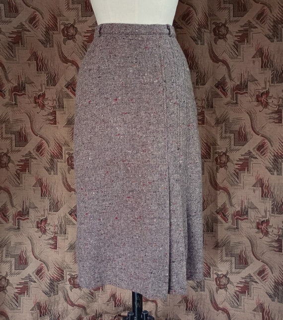 Vintage 1980s Wool Skirt Beige Flecked Speckled T… - image 3