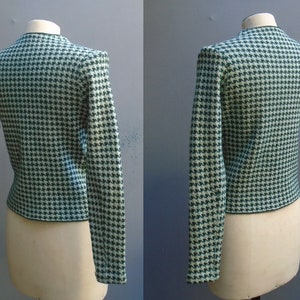 RARE Original Vintage 1930s 1940s Houndstooth Jersey Knit Jacket Cardigan Wool Sweater Green White image 6