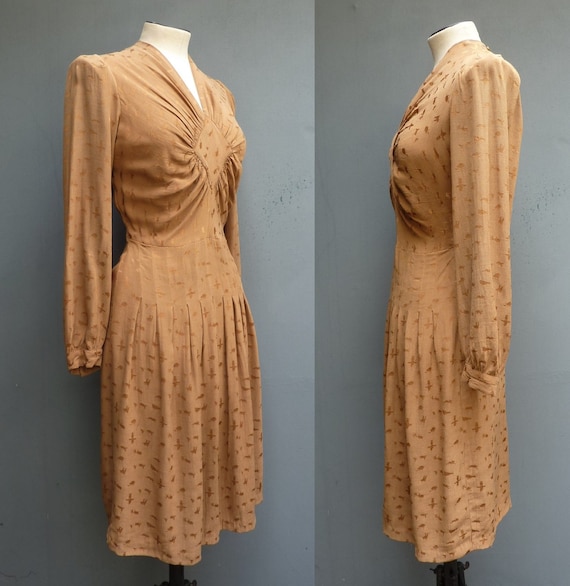 Original Vintage 1940s Handmade Dress Bronze Brow… - image 5
