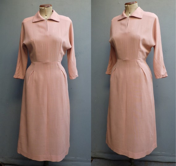 Original Vintage 1940s 1950s Home Made Dress Pink… - image 3