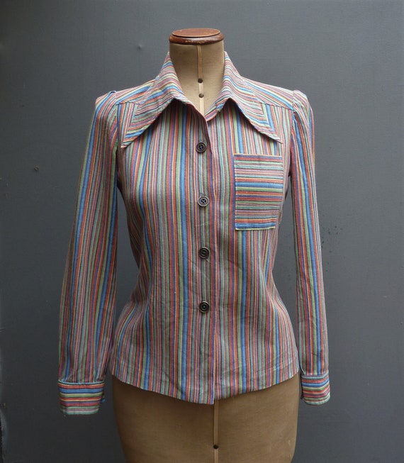 Vintage 1970s Home Made Long Sleeved Shirt Multico