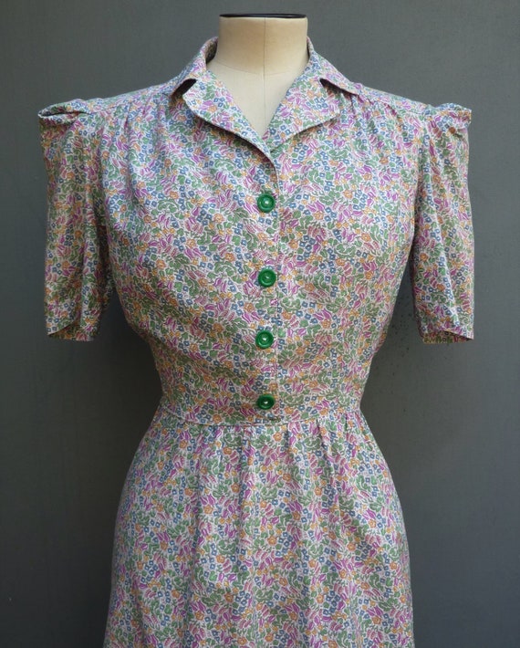 Original Vintage 1940s 1930s Dress Home Made Prin… - image 2