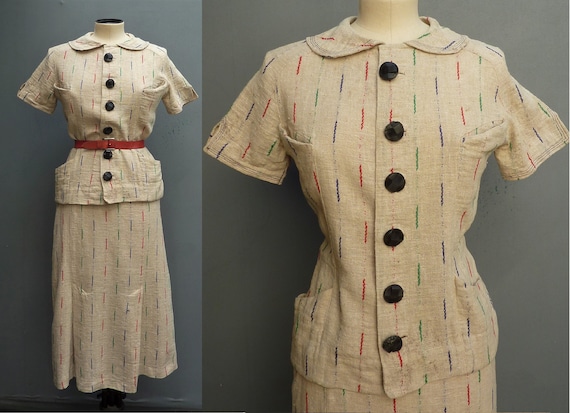 Superb Original 1930s 2 Piece Suit Jacket Skirt D… - image 1