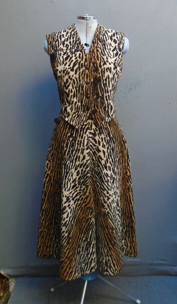 Rare Original 1950s Skirt Waistcoat Suit Leopard A
