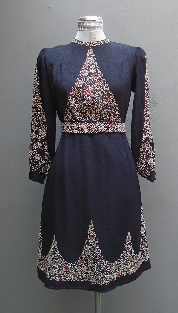 Superb Vintage 1930s Wool Dress Soutache Embroider