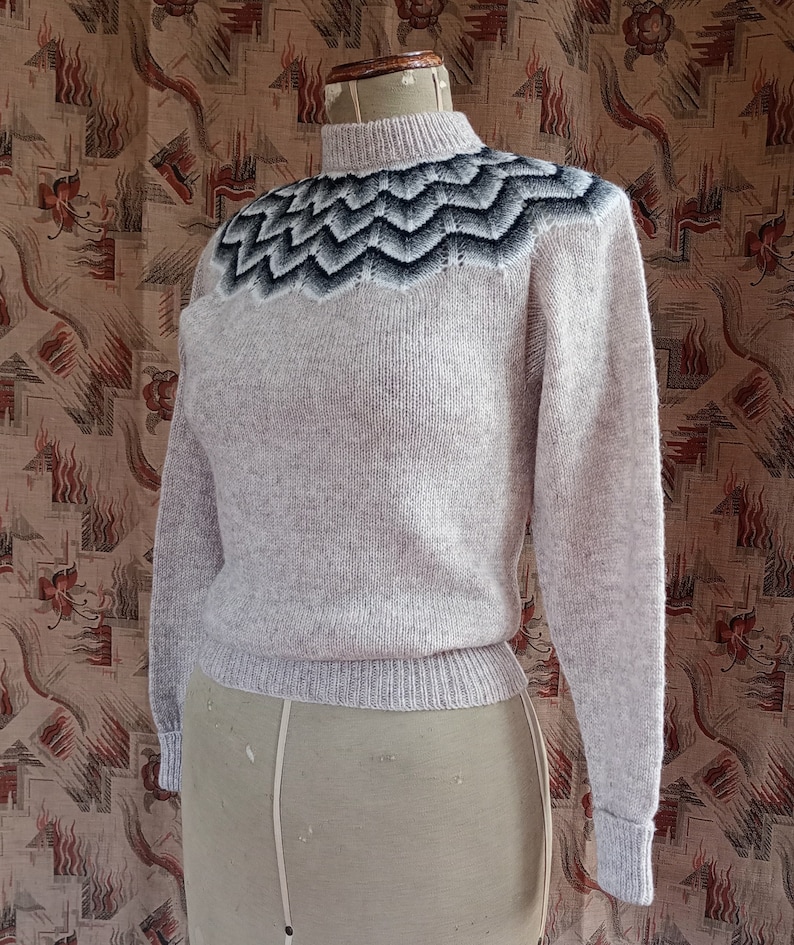 Vintage 1980s 50s 40s Style Shetland Wool Jumper Sweater Beige Natural Fair Isle Knitwear NOS Deadstock image 3