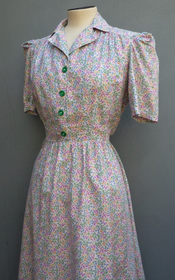 Original Vintage 1940s 1930s Dress Home Made Prin… - image 5