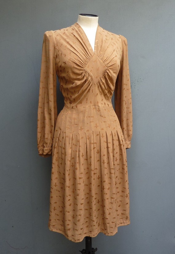 Original Vintage 1940s Handmade Dress Bronze Brow… - image 2