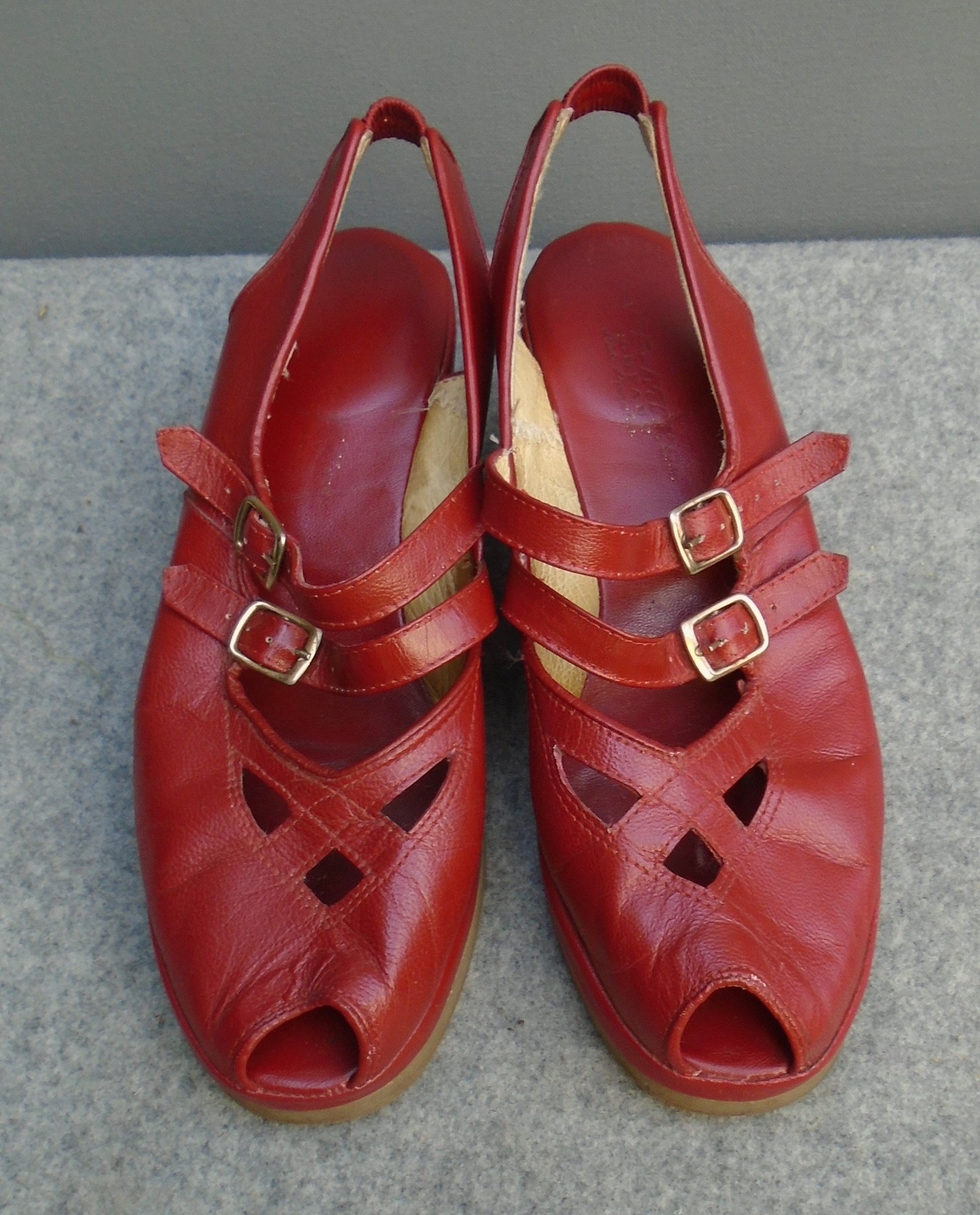 REMIX Vintage 1940s Style Shoes Red Platform Wedge Peep | Etsy