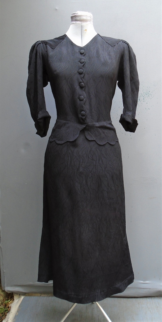 Rare Original Vintage 1930s 40s WW2 Dress Black Ra