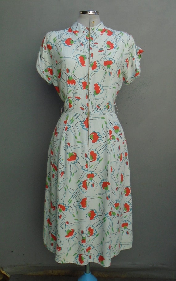 Superb Bold Novelty Print Vintage 1940s Dress Zip… - image 3