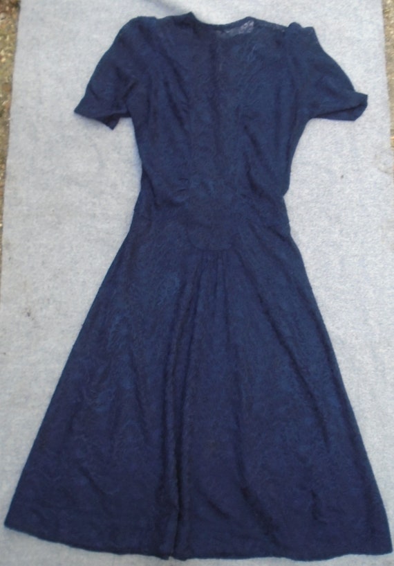 Original Vintage 1940s Handmade Dress Dark Blue L… - image 9