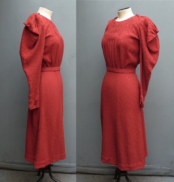 Superb Original 1930s Handmade Vintage Dress Rust… - image 3