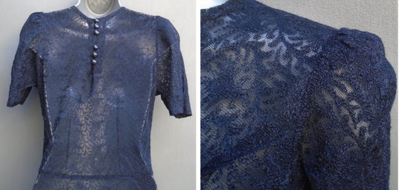 Original Vintage 1940s Handmade Dress Dark Blue L… - image 8