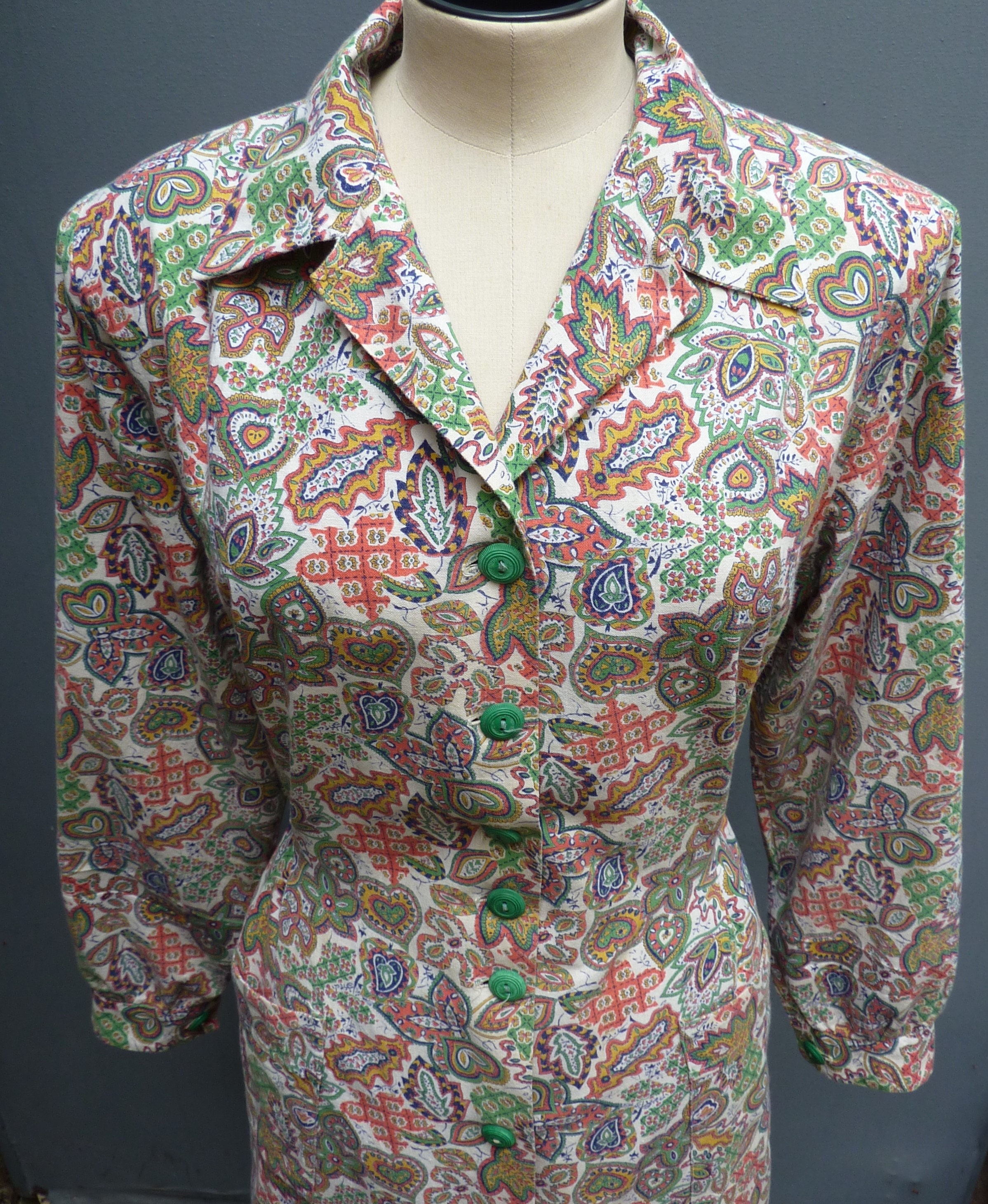 Vintage 1940s Overall Dress Cotton Novelty Paisley Print Coat - Etsy UK