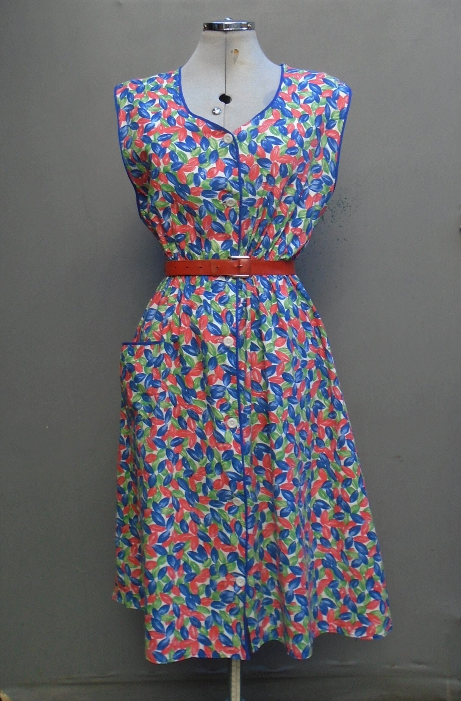 Image of Vintage S Pinafore Sleeveless Dress Ww Novelty Floral Print Apron Pinny Overall S Utility Era