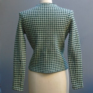 RARE Original Vintage 1930s 1940s Houndstooth Jersey Knit Jacket Cardigan Wool Sweater Green White image 7