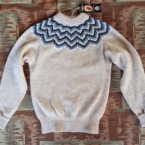 Vintage 1980s 50s 40s Style Shetland Wool Jumper Sweater Beige Natural Fair Isle Knitwear NOS Deadstock image 8