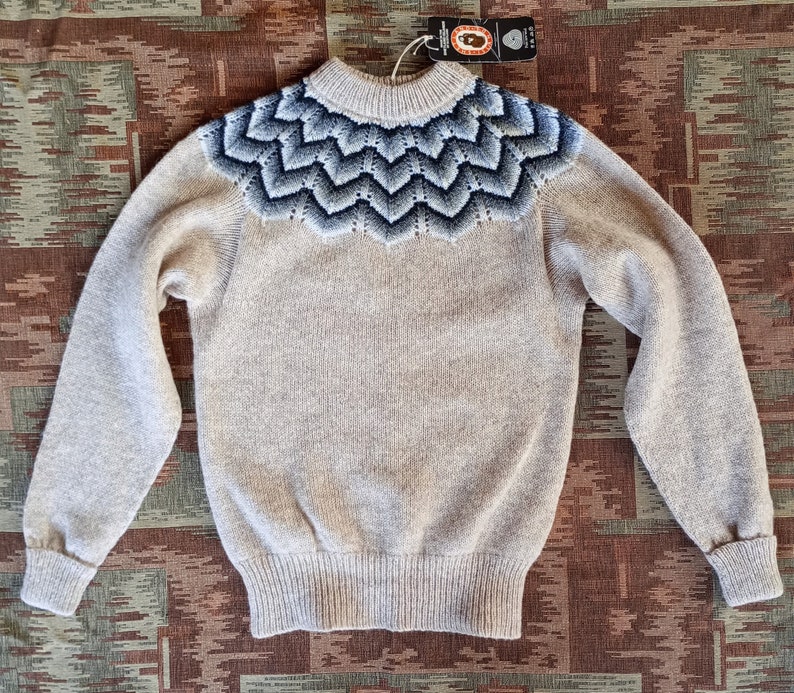 Vintage 1980s 50s 40s Style Shetland Wool Jumper Sweater Beige Natural Fair Isle Knitwear NOS Deadstock image 8