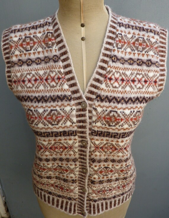 Vintage 1950s Hand Knitted Fairisle Waistcoat Jer… - image 4