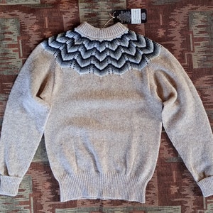 Vintage 1980s 50s 40s Style Shetland Wool Jumper Sweater Beige Natural Fair Isle Knitwear NOS Deadstock image 7