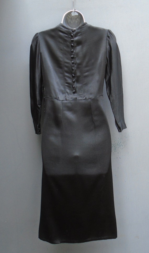 Rare Slinky Vintage 1930s 40s Dress Black Satin C… - image 5