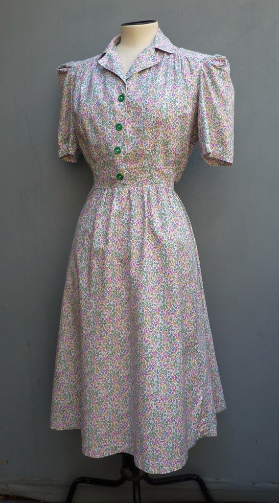 Original Vintage 1940s 1930s Dress Home Made Prin… - image 4