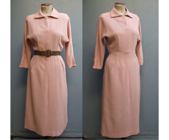 Original Vintage 1940s 1950s Home Made Dress Pink… - image 1