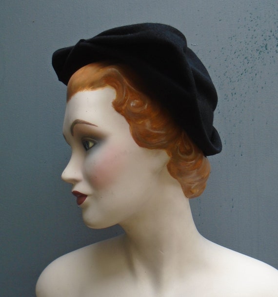 Vintage 1940s Black Felt Hat Bi-Corn Broad Brim H… - image 6