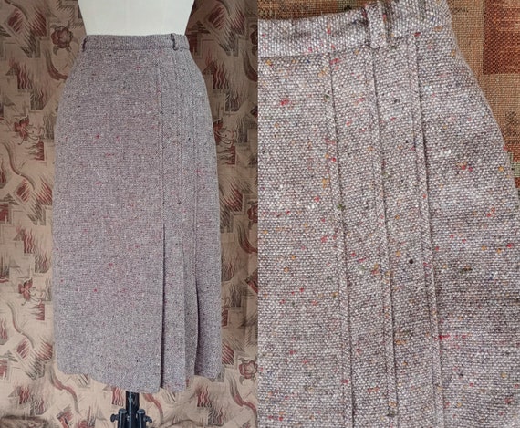 Vintage 1980s Wool Skirt Beige Flecked Speckled T… - image 1