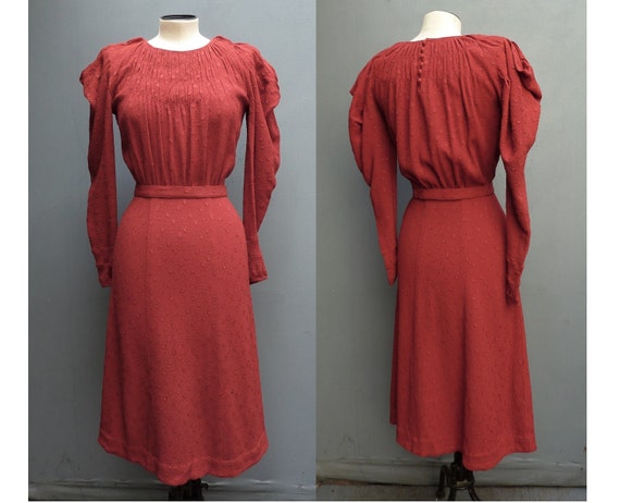 Superb Original 1930s Handmade Vintage Dress Rust… - image 1