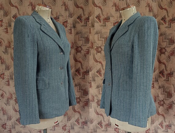 Rare Vintage 1940s Wool Jacket Grey Green Striped… - image 5