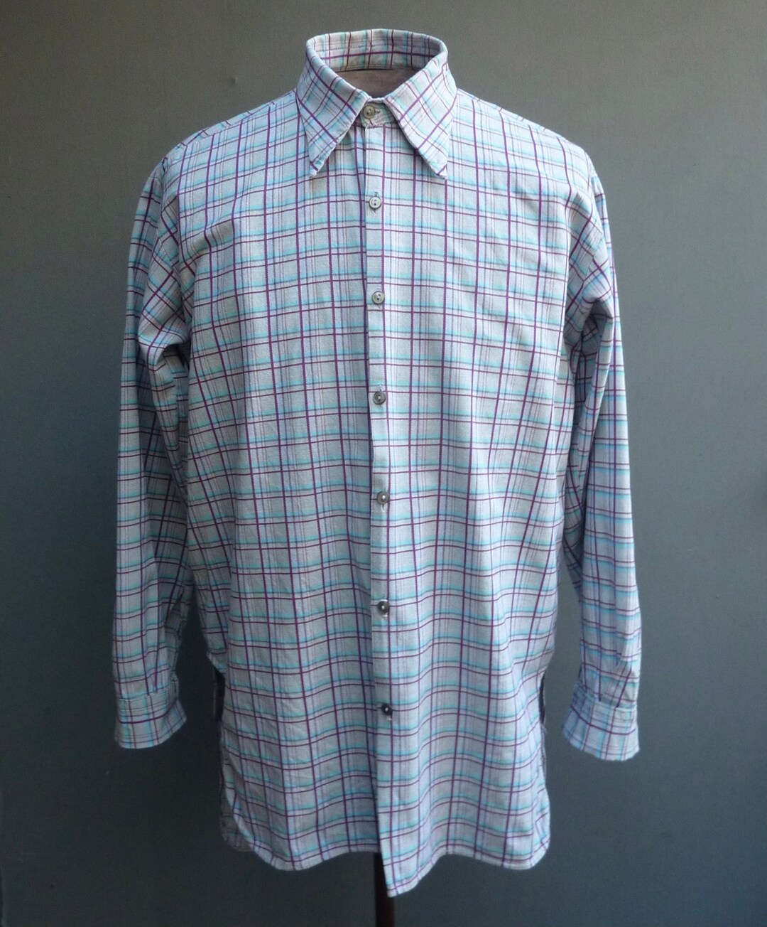 Vintage 1960s Checked Work Shirt Grey Blue Plaid Check French - Etsy