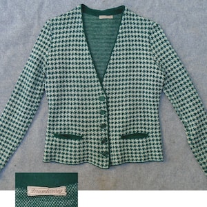 RARE Original Vintage 1930s 1940s Houndstooth Jersey Knit Jacket Cardigan Wool Sweater Green White image 8