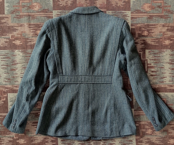 Rare Vintage 1940s Wool Jacket Grey Green Striped… - image 9