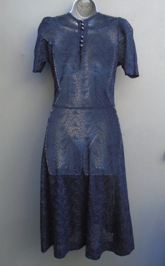 Original Vintage 1940s Handmade Dress Dark Blue L… - image 7