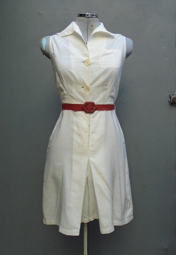 Vintage 1930s White Play Suit Tennis Dress Rayon D