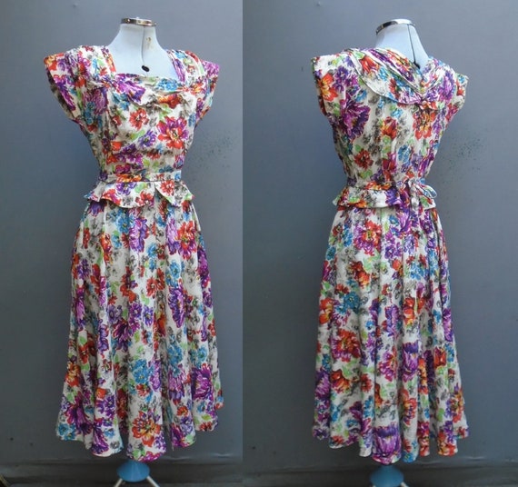 Superb Vintage 1940s Dress Bold Novelty Floral Pri