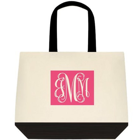 Items similar to Custom Monogrammed Preppy canvas tote bag (large) on Etsy