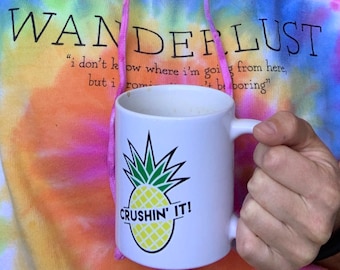 Pineapple Coffee Mug, Coffee mug with cute pineapples, Crushing it, cute coffee mug, tropical mugs, tropical design cups, gift for coffee