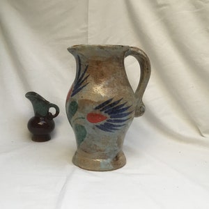 1970s, French, ST CLEMENT, Hand Painted, Barbotine, Pitcher, Water Jug, Decorative Vase