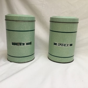 Vintage, French, Retro, Tin, Storage Canisters, Kitchen Storage,
