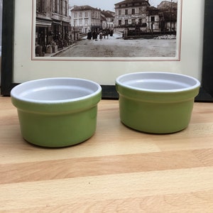 2 x Vintage, EMILE HENRY, Lime Green, Ramekins, Oven tot servies, Rustieke keuken