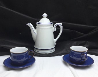 Caffettiera vintage, bavarese, porcellana, Winterling Schwarzenbach, blu e bianca, decorazione da cucina