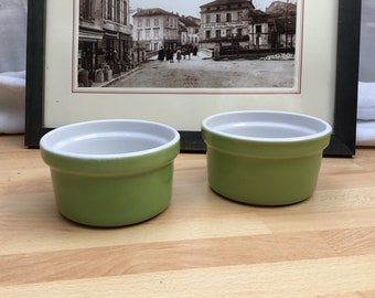 2 x Vintage, EMILE HENRY, Lime Green, Ramekins, Oven to Tableware, Rustic Kitchen