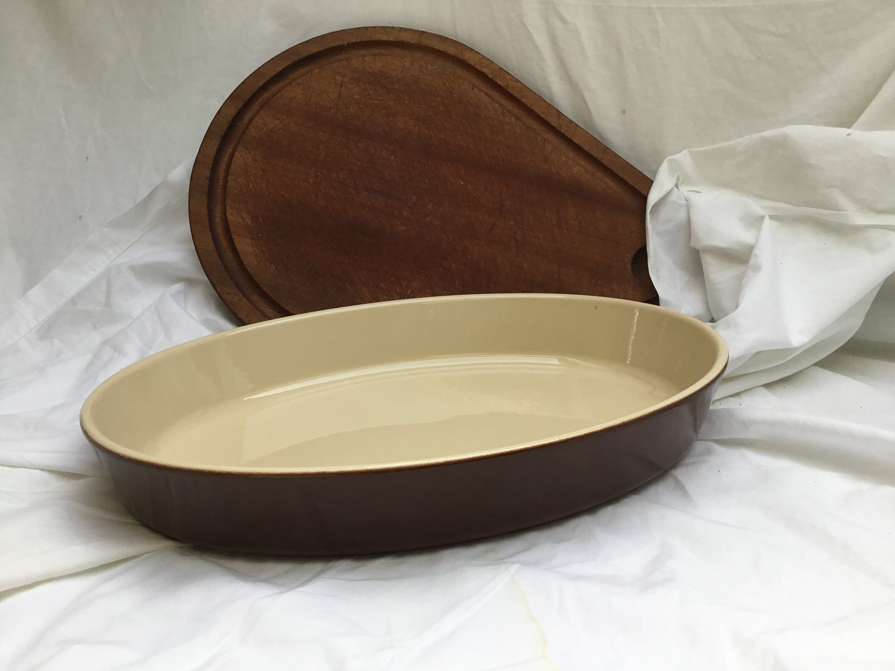 Vintage Classique, Emile Henry, Marron et Crème, Grand Plat à Gratin Ovale, Au Four, Pâtisserie - Cu