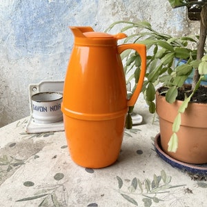 1970s, Tupperware, Orange, Insulated Pitcher, 1 litre capacity, Picnics, Summer Eating, Camping